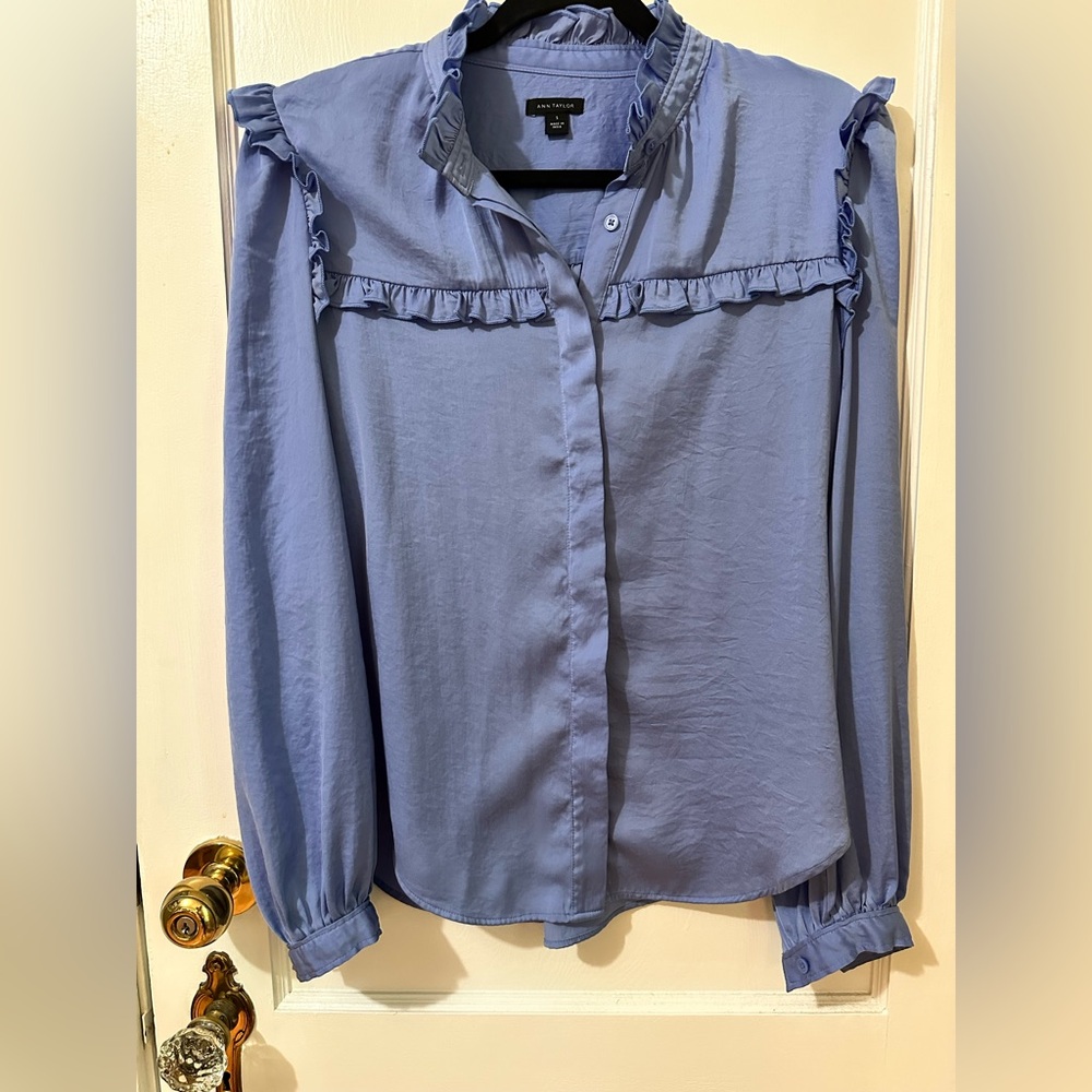 Elegant Blue Ruffle Blouse